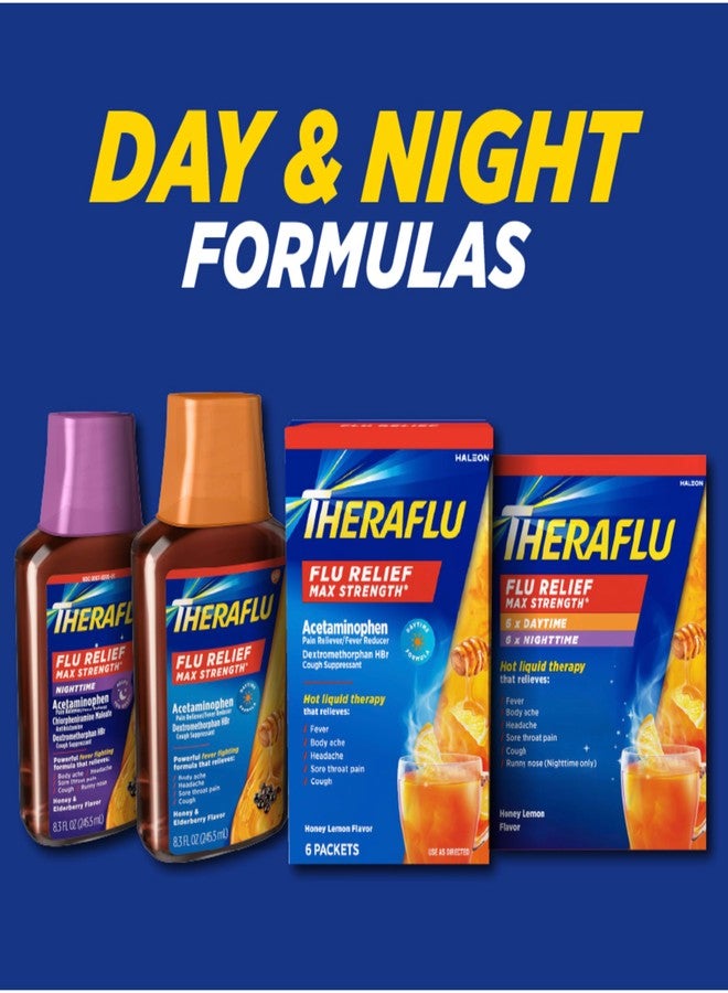 Theraflu Max Strength Nighttime Flu Medicine for Flu Symptom Relief with Acetaminophen, Dextromethorphan HBr and Chlorpheniramine Maleate, Honey and Elderberry Flavored - 8.3 fl oz Syrup - Image 4